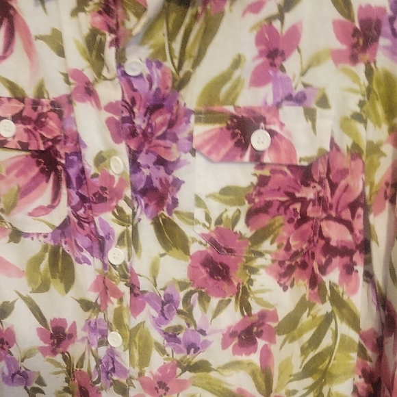 Jones NY Sport szXL Vibrant Floral Linen 3/4 sleeve Button-Down Shirt - Picture 3 of 6